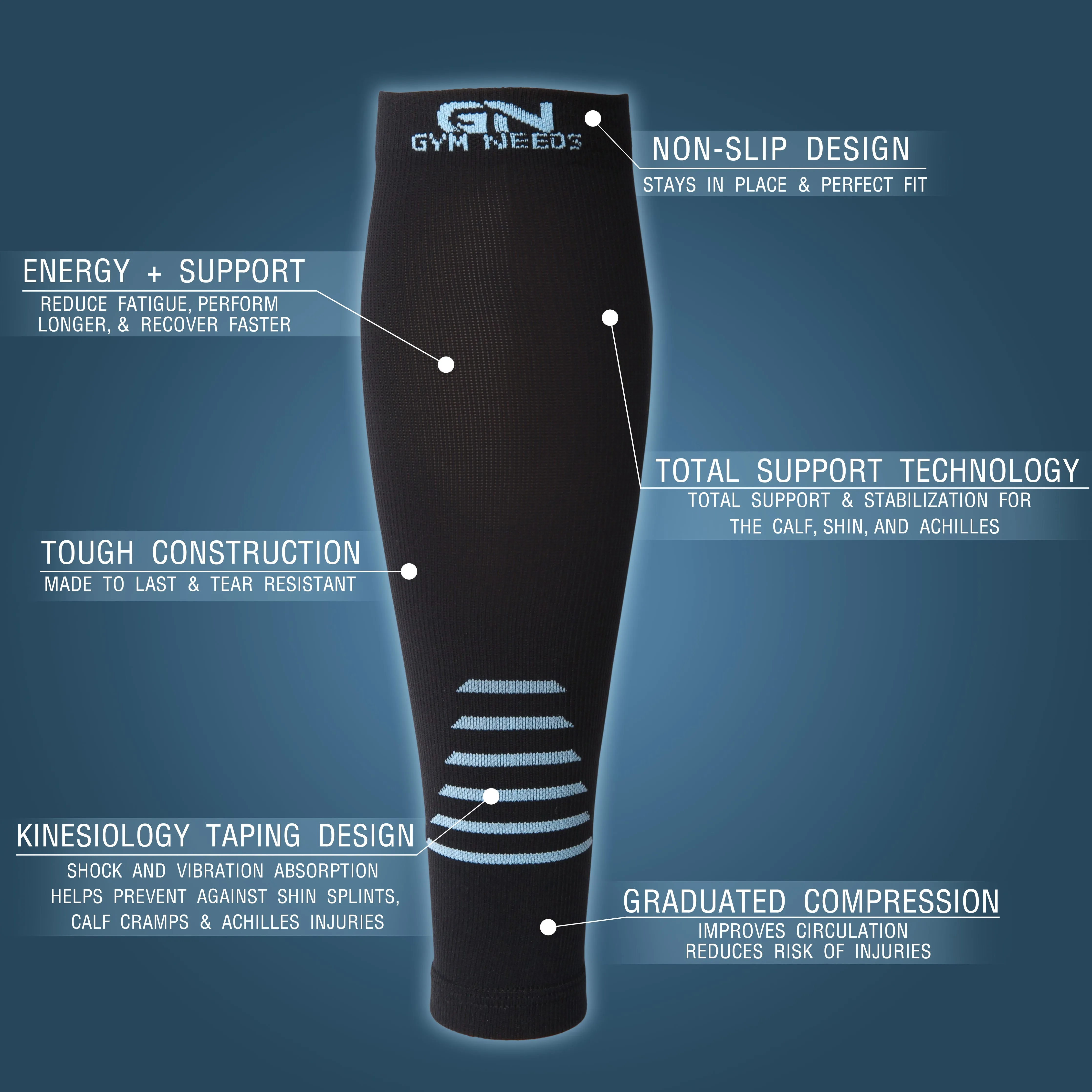 Calf Compression Sleeve for Men & Women - Black & Blue Pair