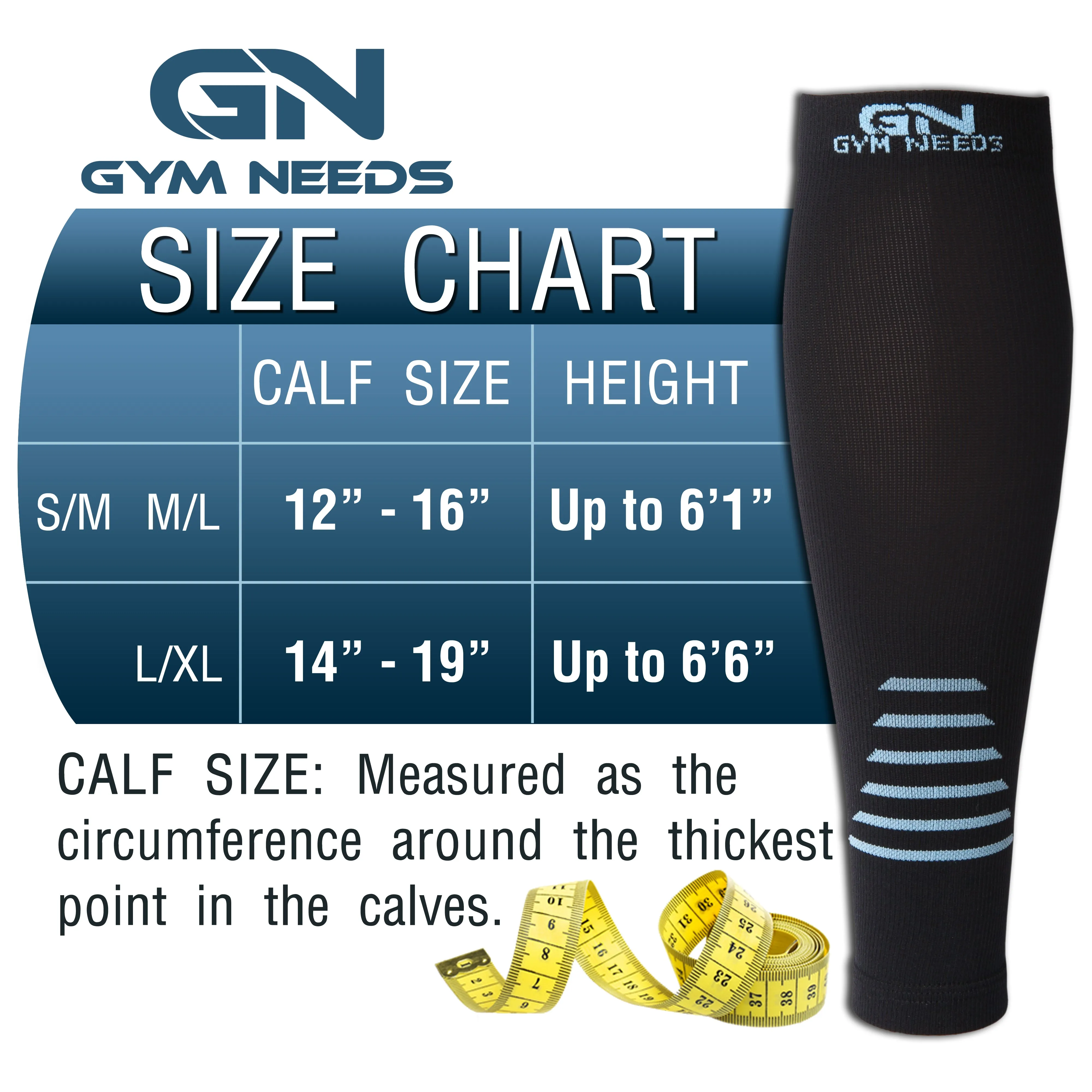 Calf Compression Sleeve for Men & Women - Black & Blue Pair