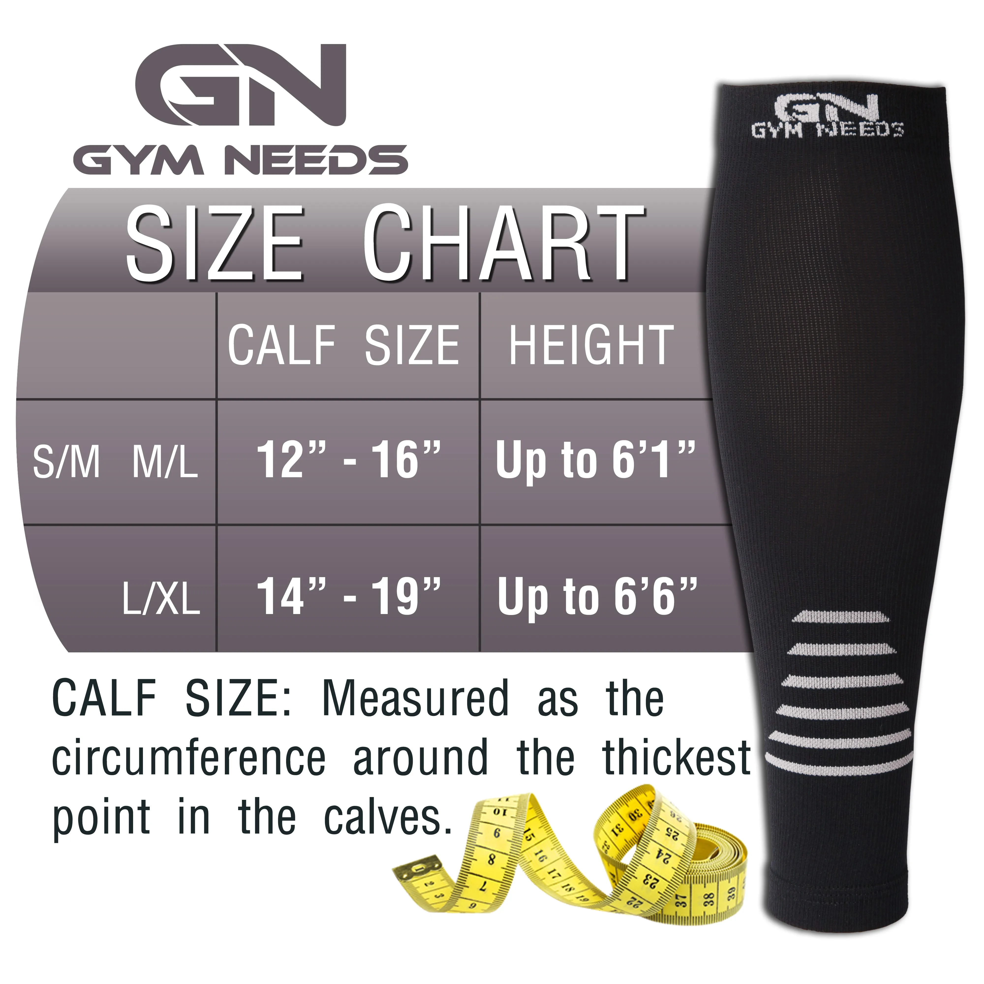 Calf Compression Sleeve for Men & Women - Black & Gray Pair