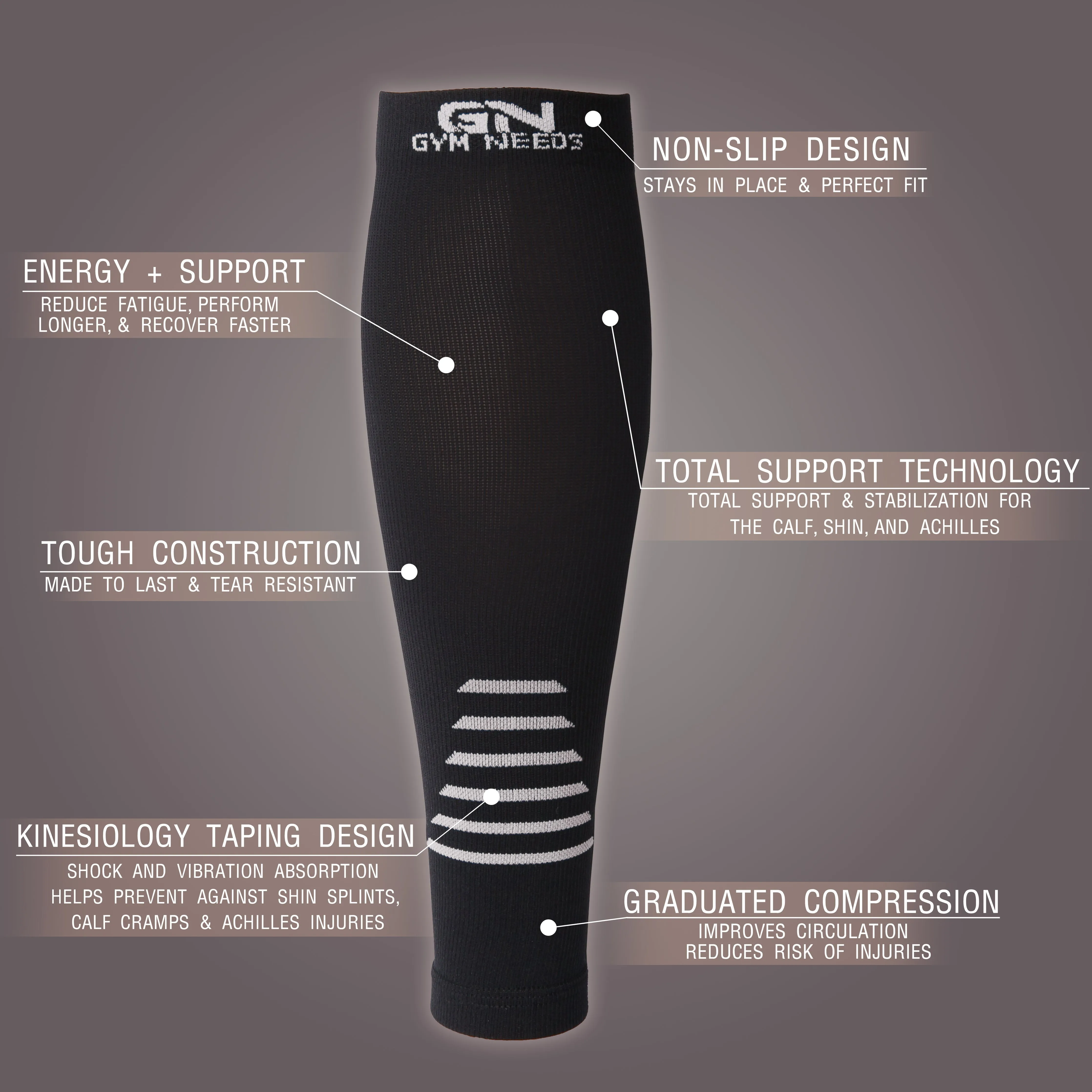 Calf Compression Sleeve for Men & Women - Black & Gray Pair