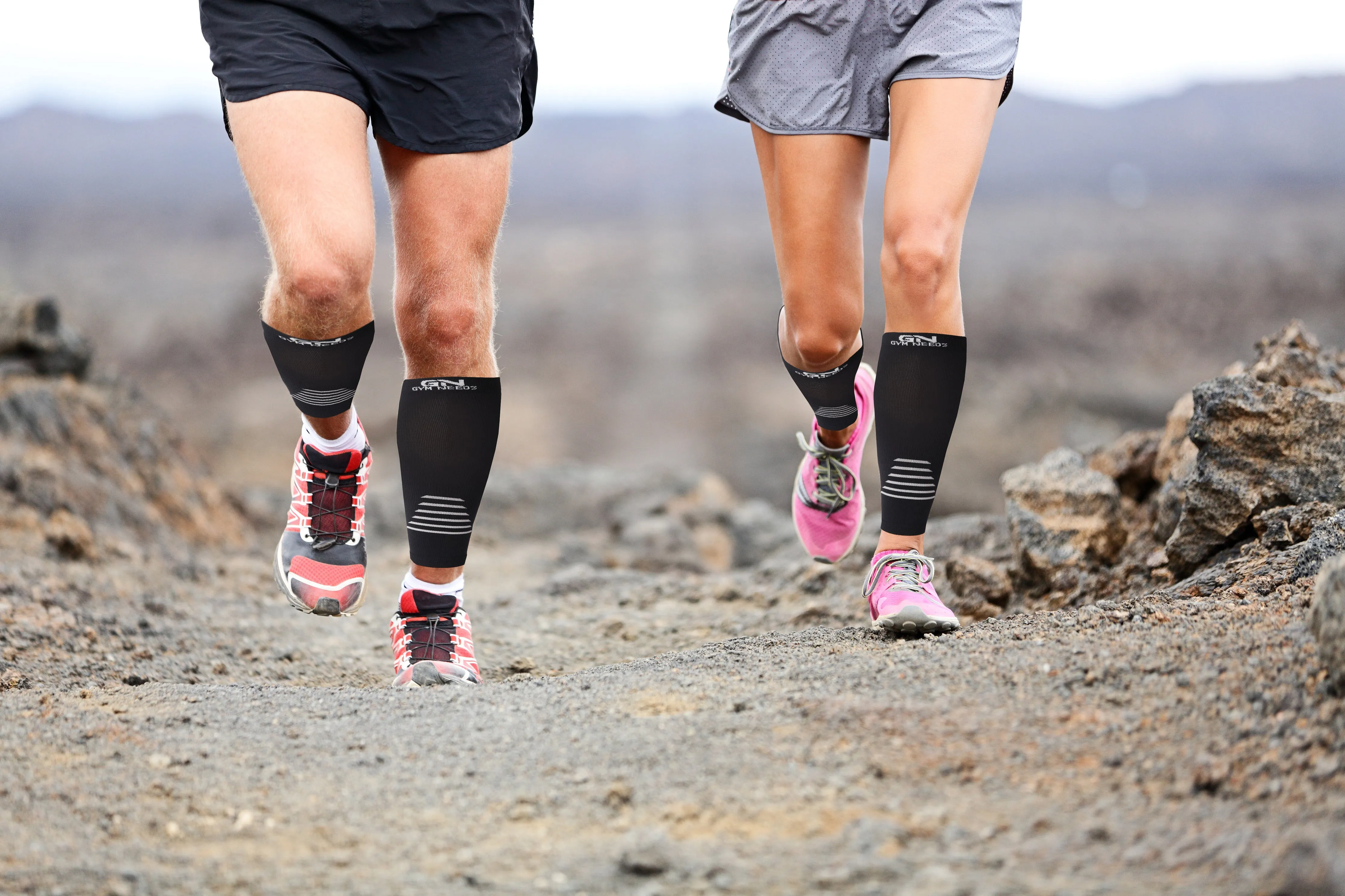 Calf Compression Sleeve for Men & Women - Black & Gray Pair