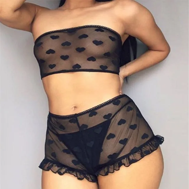 Exotic Sheer Lingerie Set With Hearts