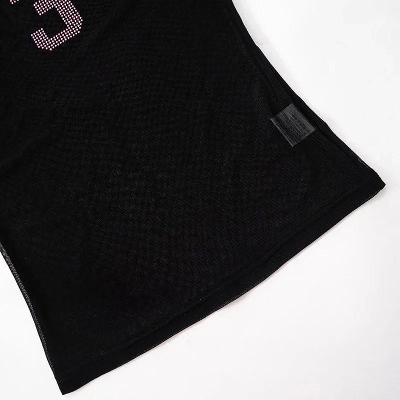 Mesh Long Sleeve Number 3 Print Crop Top