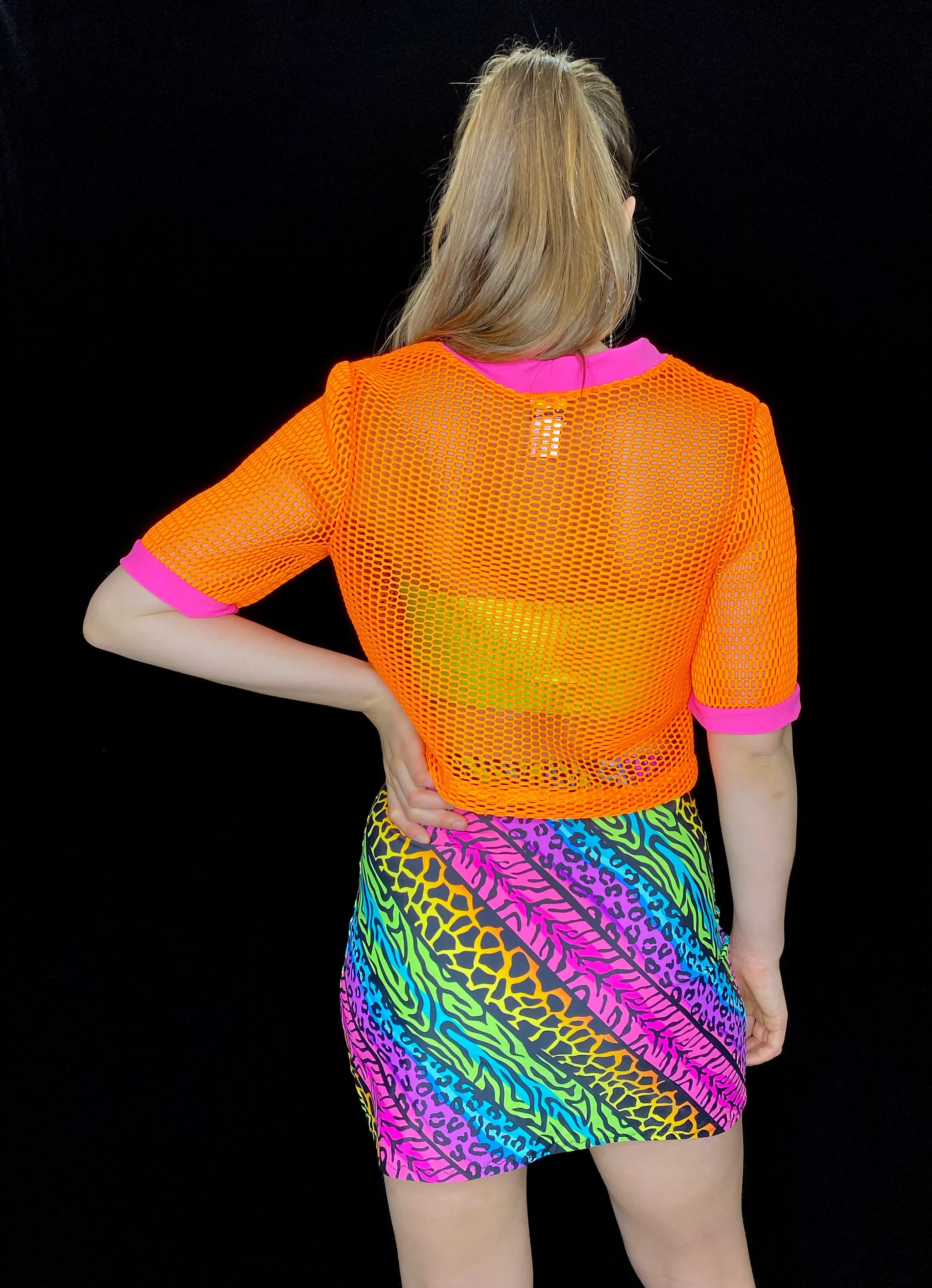 Orange Mesh Oversized Crop Top