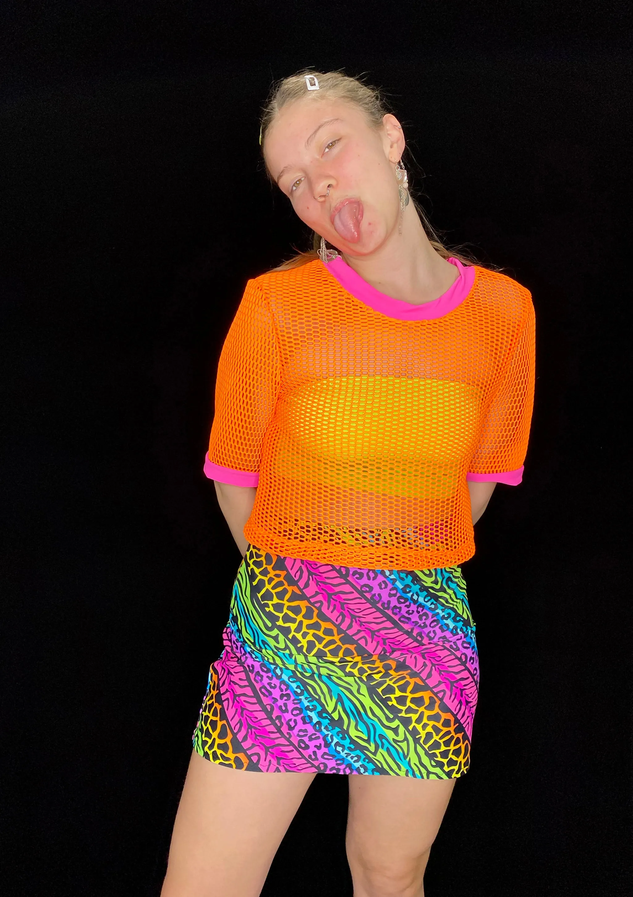 Orange Mesh Oversized Crop Top