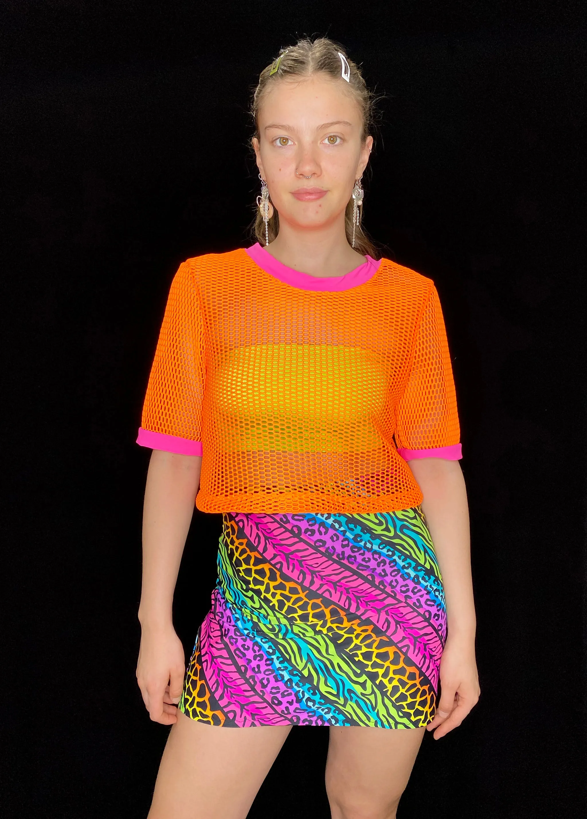 Orange Mesh Oversized Crop Top