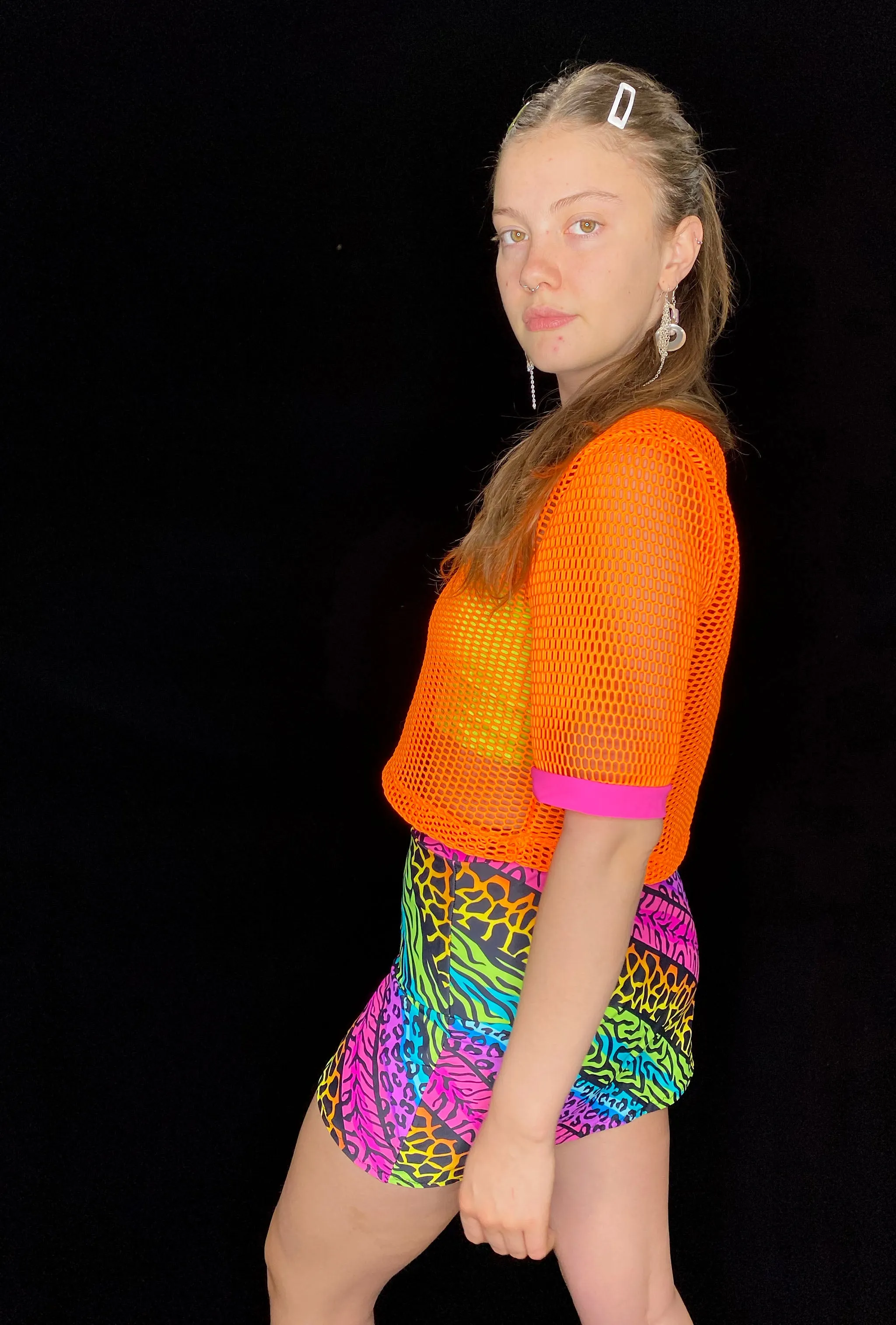 Orange Mesh Oversized Crop Top