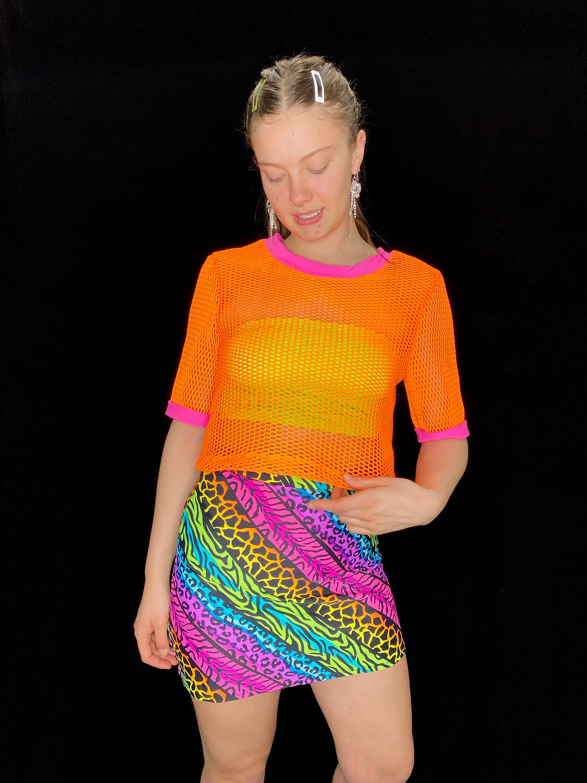 Orange Mesh Oversized Crop Top
