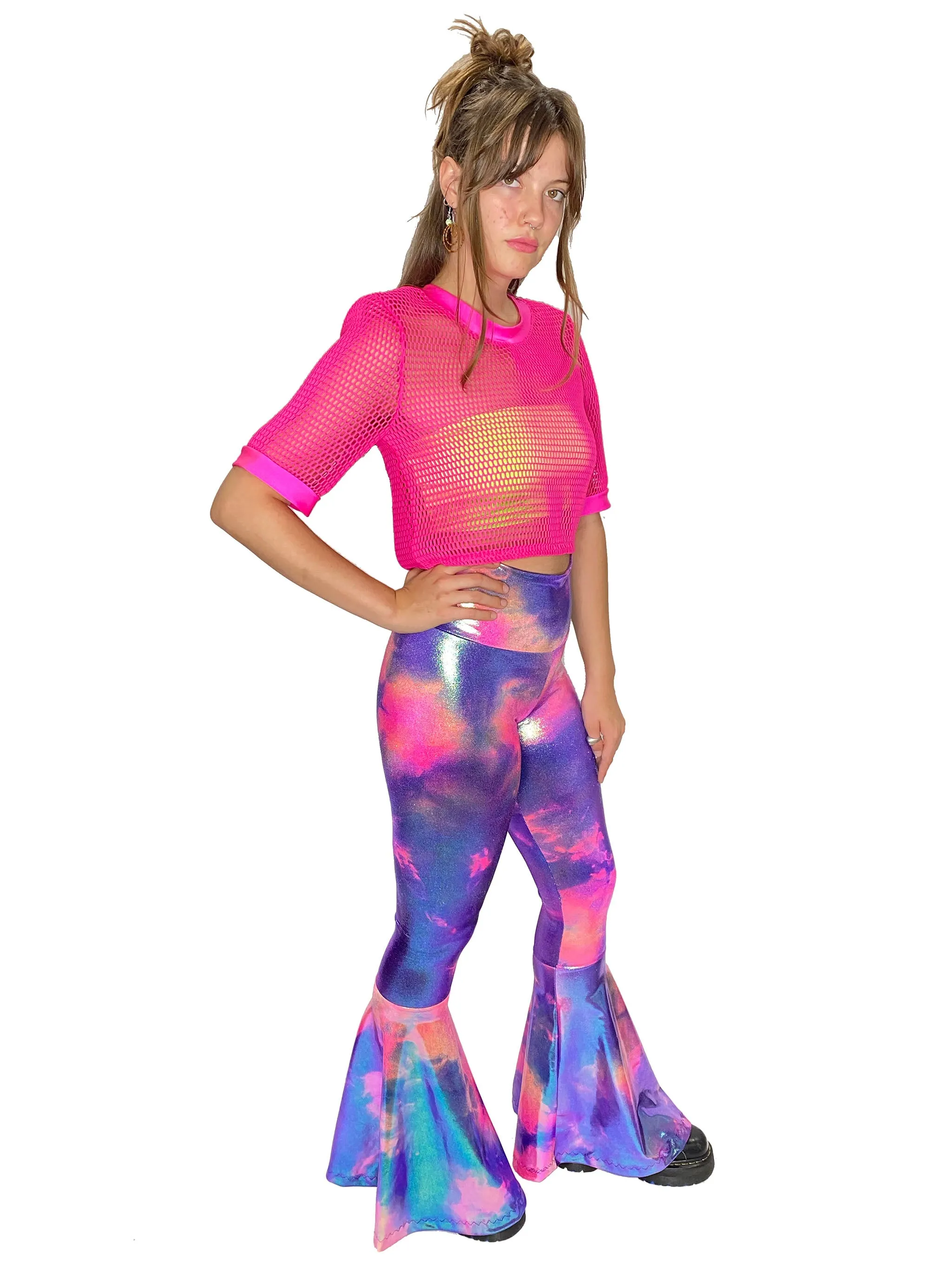 Pink Mesh Oversized Crop Top