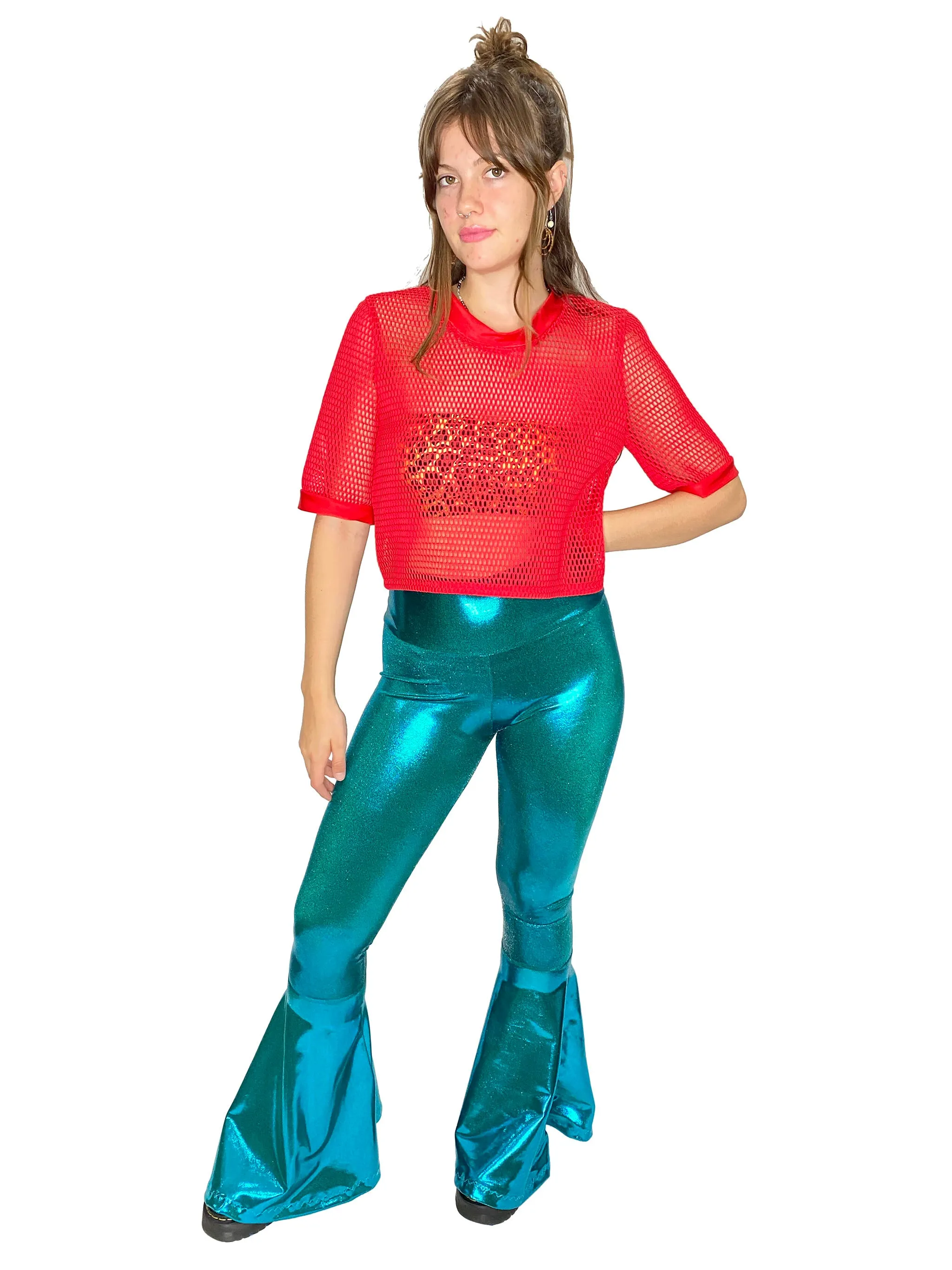 Red Mesh Oversized Crop Top