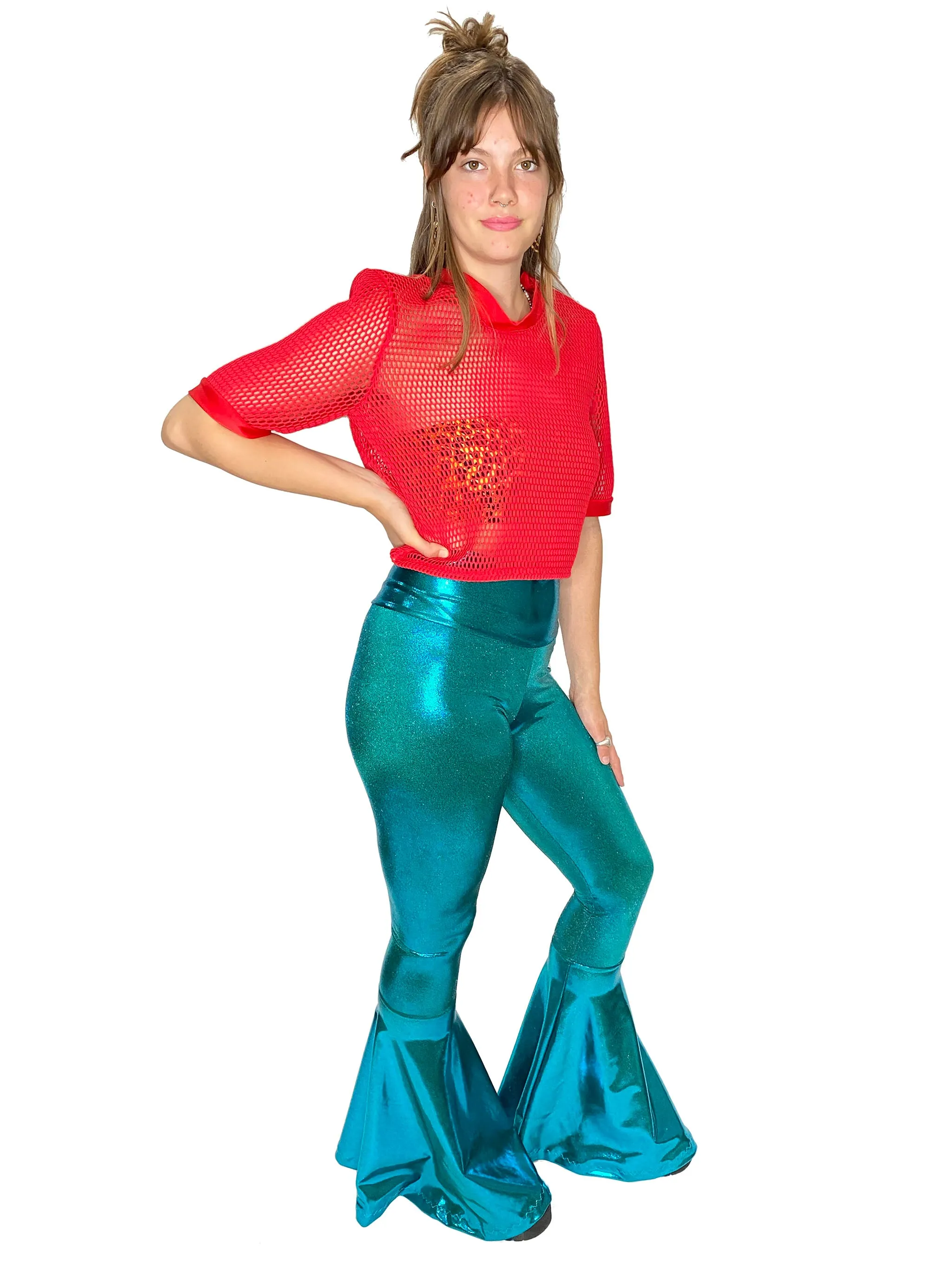 Red Mesh Oversized Crop Top