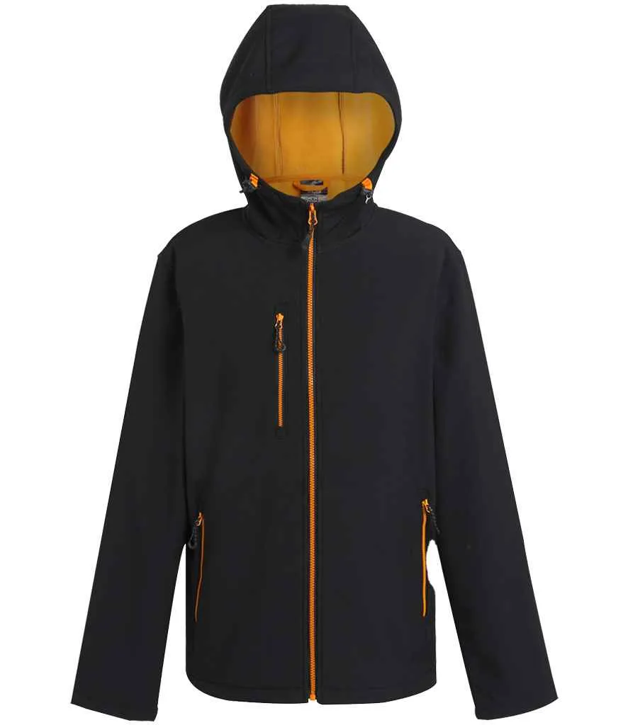 Regatta Navigate Two Layer Hooded Soft Shell Jacket | Black/Orange Pop